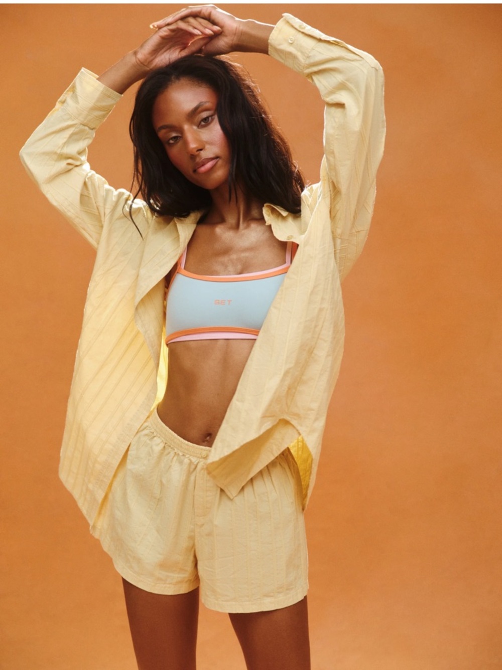 SET Active RESORT Collection Pale Yellow Button-Front Shirt & Shorts Set